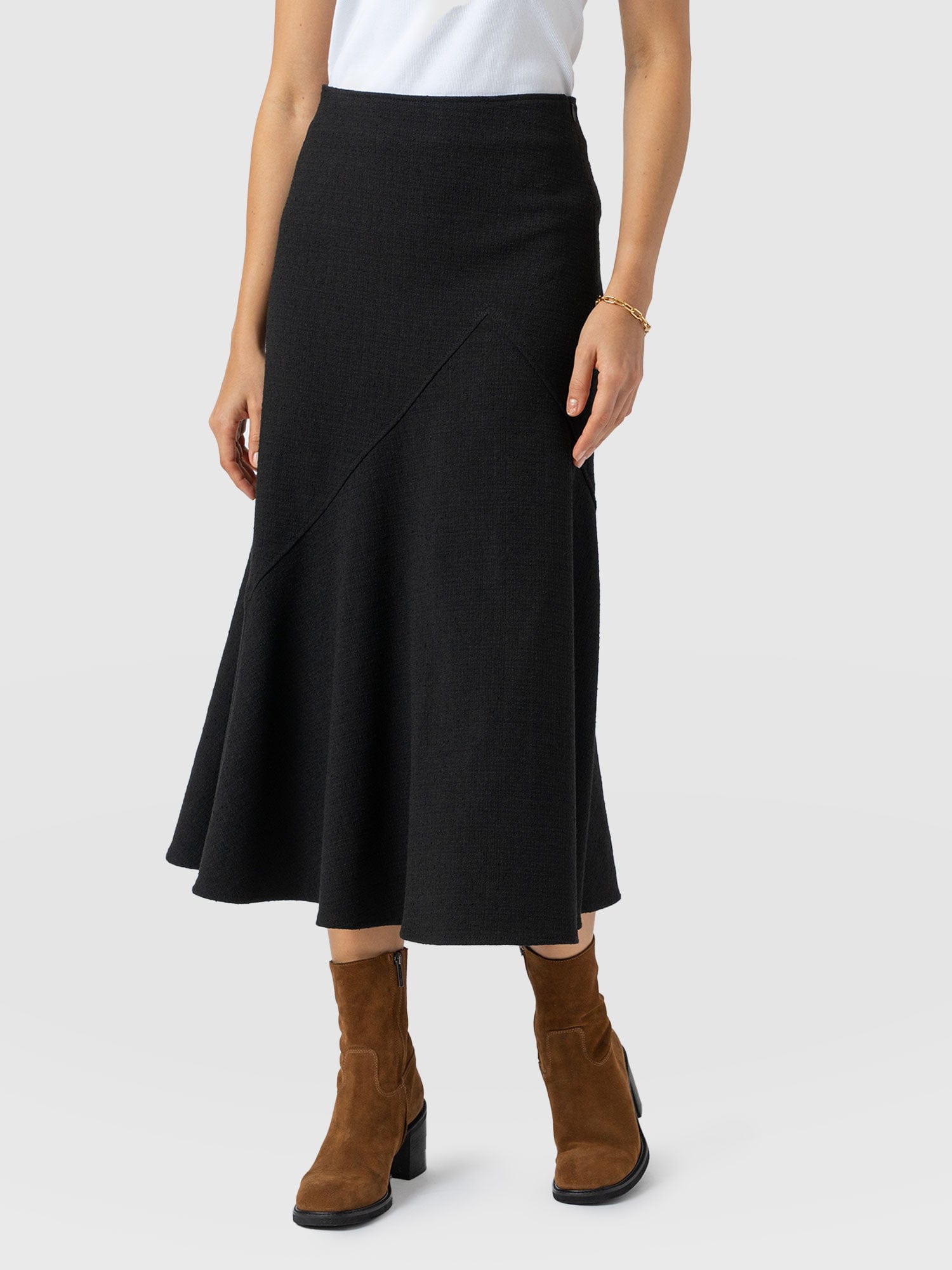 Lumi Panelled Skirt - Black Boucle - Women's Skirts | Saint + Sofia® USA